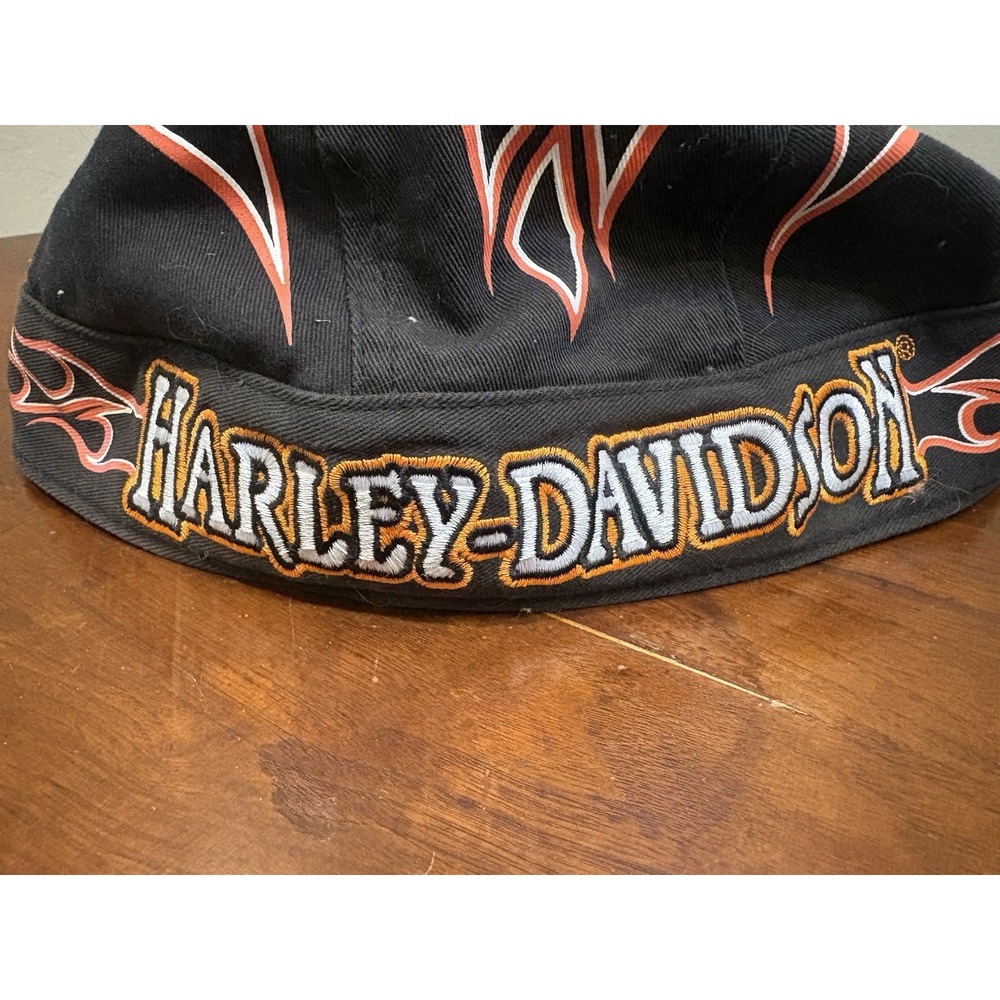 Harley Davidson Flame Doo Rag Biker Head Wrap Cap Mesh Lining Embroidered Logo - Picture 3 of 5